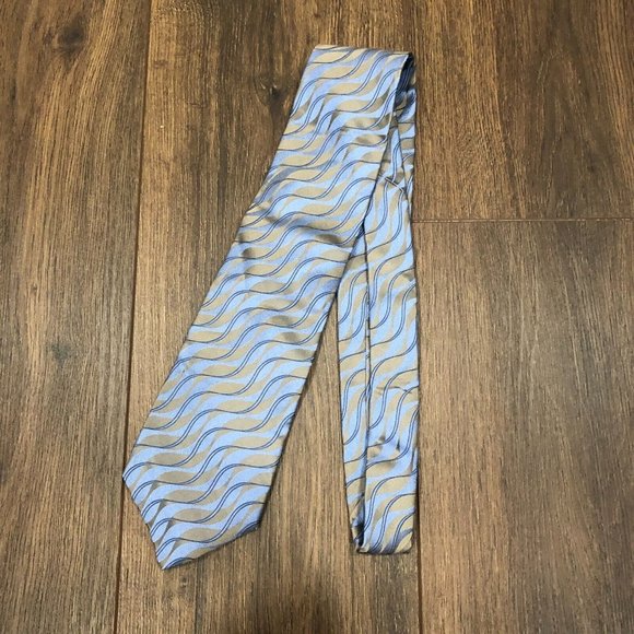 J Ferrar Mens Formal Necktie Metallic Blue Neck Tie Wavy Metallic Blue - Picture 2 of 7